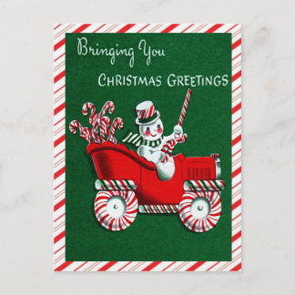 Postkort för julhälsningar i snögubbe Candy cane Vykort