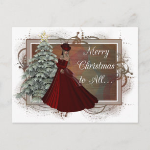 Postkort för julkvinna (Red Dress Design) Helg Vykort