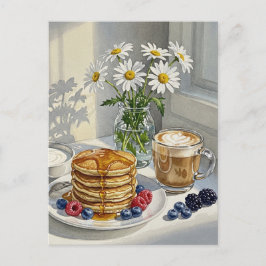 Postkort för kaffeflatte Pancakes Breakfast Vykort