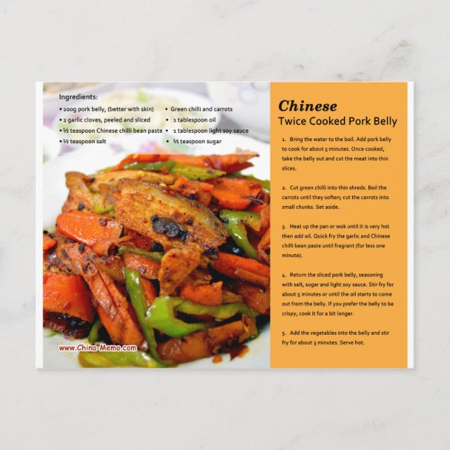 Postkort för kinesisk dubbelkokt Gris Belly Recipe Vykort (Framsida)