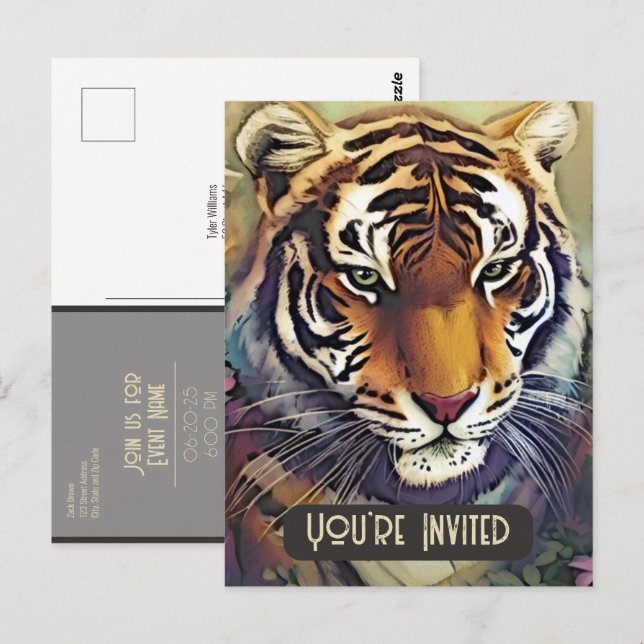 Postkort för kreativets tigerinbjudan med QR-kod Vykort (Fram/baksida)