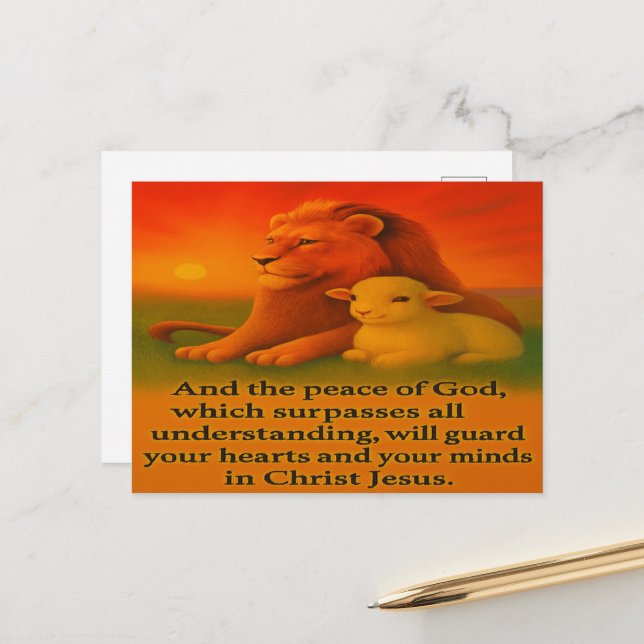 Postkort för lejon och lammisk service vykort (Fram/Back In Situ)