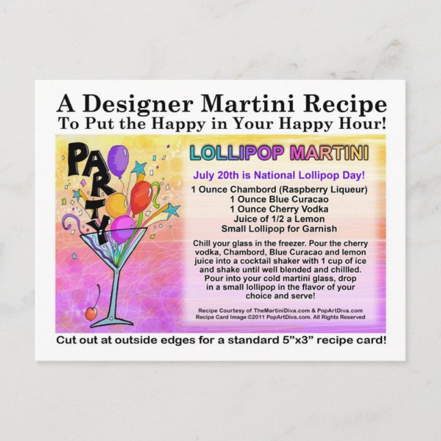 Postkort för Lollipop Martini Recipe Vykort (Framsida)