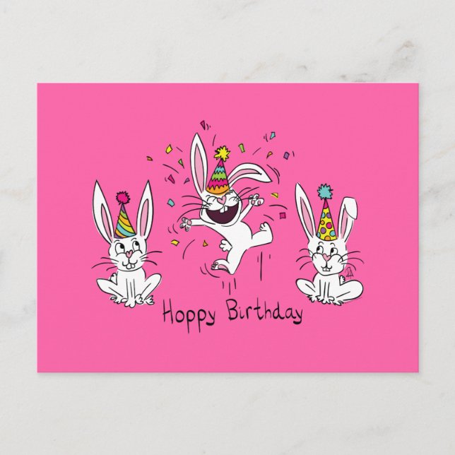 Postkort för lycklig Hoppy Birthday Bunny Rabbits Vykort (Framsida)