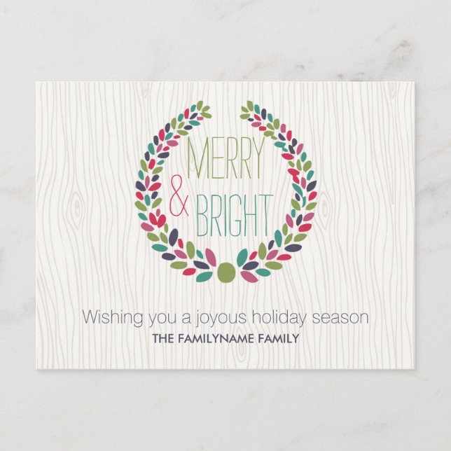 Postkort för Merry & Bright Modern Woodland Helgda Helg Vykort (Framsida)