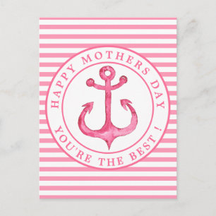 Postkort för Nautisk Rosa Anchor Stripe Mors dag Vykort
