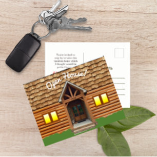 Postkort för öppet hus för kabinfacad inbjudan vykort