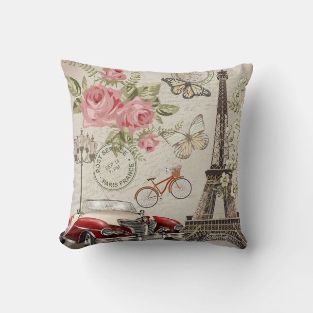 Postkort för Paris vintage. Kudde (Framsida)