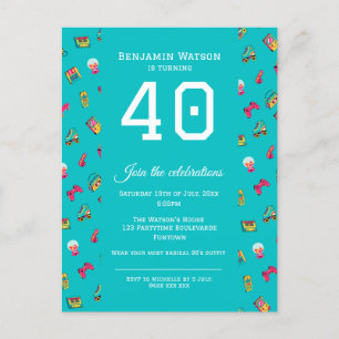 Postkort för partiinbjudan - Ikonisk 90-roligt Inbjudan Vykort