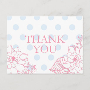 Postkort för polka dots och Rosa Flowers Tack Vykort