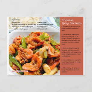 Postkort för recept för kinesiska spicy Shrimps Vykort