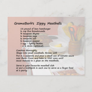 Postkort för recept för Zippy Meatbullar Vykort