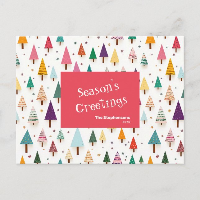 Postkort för Retro Cute Julgranar Helg Vykort (Framsida)