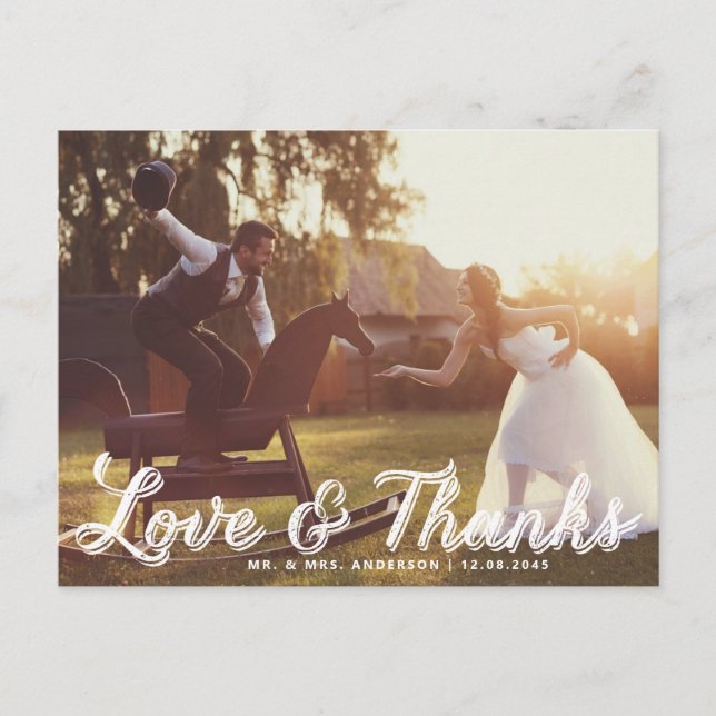 Postkort för Rustic Calligraphy Bröllop Tack Vykort (Framsida)