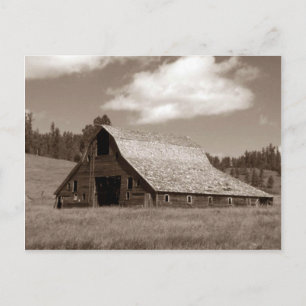 Postkort för Rustic Weasted Barn Sephia Vykort