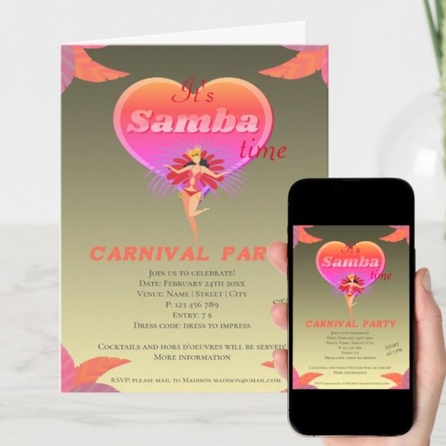 Postkort för Samba-danskupation, brazilian-karniva Inbjudan (Skapare uppladdad)