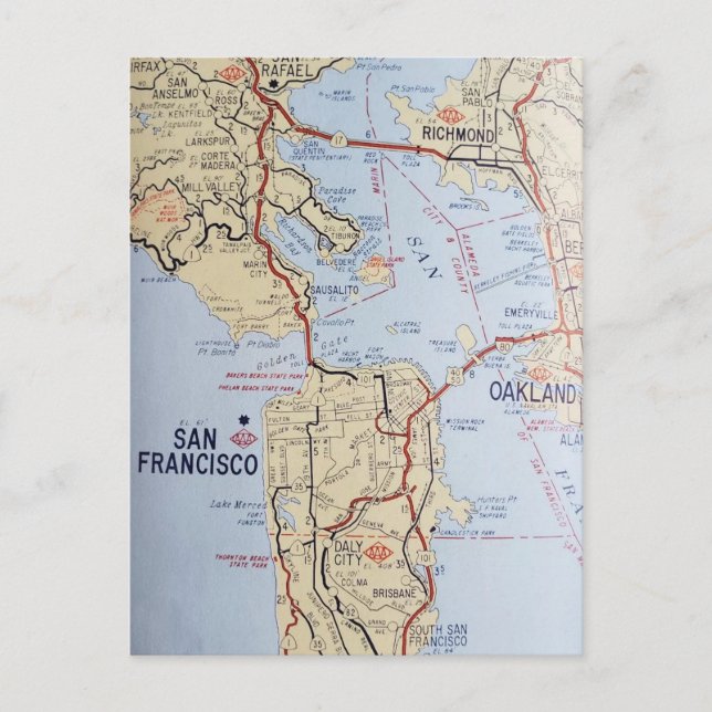 Postkort för San Francisco Area Karta Vykort (Framsida)