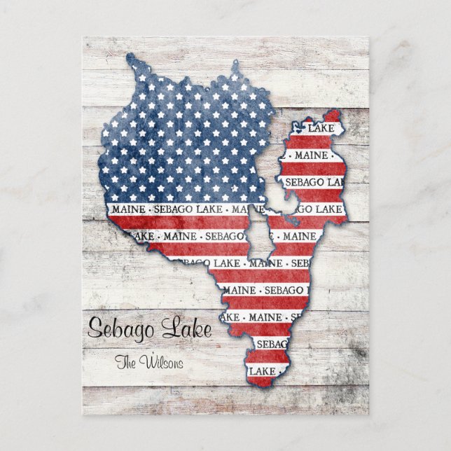 Postkort för Sebago Sjö Maine Karta Vykort (Framsida)