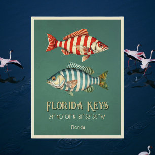 Postkort för sjöstripad fisk i Florida Nycklar Vykort