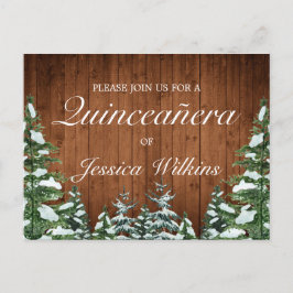 Postkort för Snowy Wood Forest Quinceañera-inbjuda Meddelande Vykort