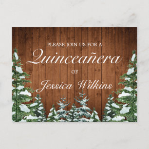 Postkort för Snowy Wood Forest Quinceañera-inbjuda Meddelande Vykort