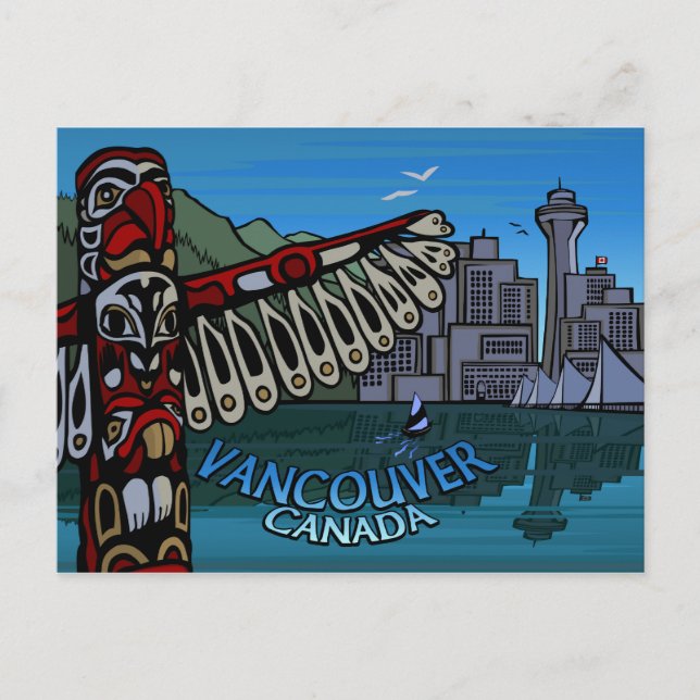 Postkort för Vancouver Totem Pole & Landmarks Card Vykort (Framsida)