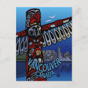 Postkort för Vancouver Totem Pole & Landmarks Card Vykort
