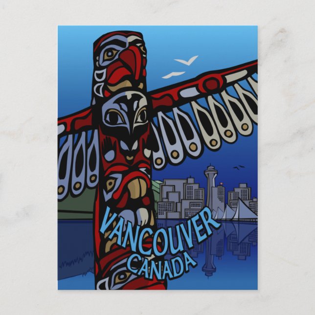 Postkort för Vancouver Totem Pole & Landmarks Card Vykort (Framsida)