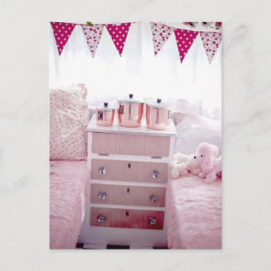 Postkort för vintage Camper Insida Rosa sovrum Vykort