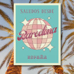 Postkort för Vintage i Barcelona Spanien España Re Vykort<br><div class="desc">Barcelona Spain Retro Vintage Design med ett disco boll i rosa,  och aprikoshålar. Detta vackra vykort är ett hälsningskort för Barcelonas invånare,  besökare,  turister eller fläkt.</div>