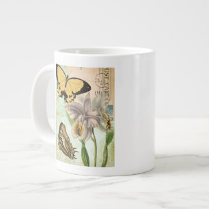 Postkort för Vintage med fjärilar och blommor Jumbo Mugg