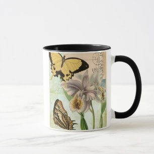 Postkort för Vintage med fjärilar och blommor Mugg
