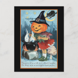 Postkort för vintage Pumpkin Witch-inbjudan Inbjudan Vykort