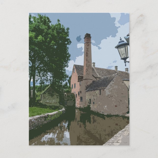 Postkort för visning av lokal vattenkvarn i byn vykort (Framsida)