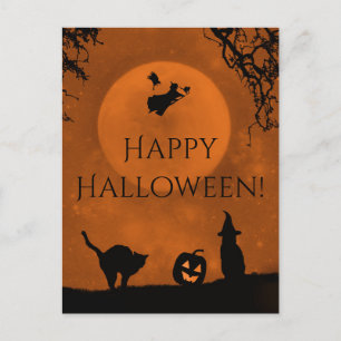 Postkort för Witch och Black Cat Happy halloween Vykort