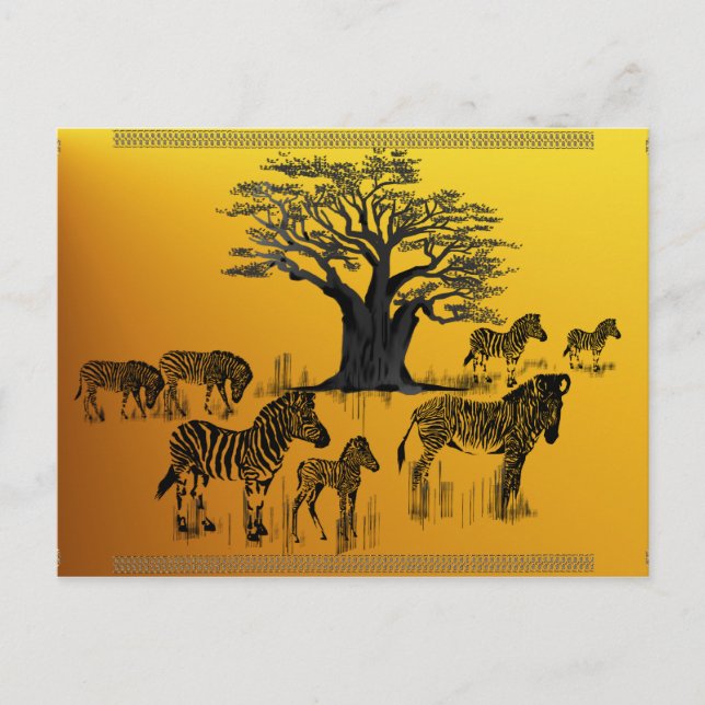 Postkort för Zebra och Baobab Träd Vykort (Framsida)