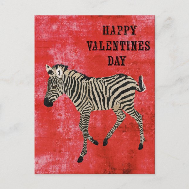 Postkort för Zebra Red Valentines day Helg Vykort (Framsida)