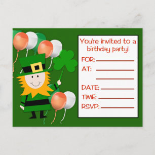 Postkort från St Pat's Day Födelsedagsfest inbjuda Inbjudan Vykort