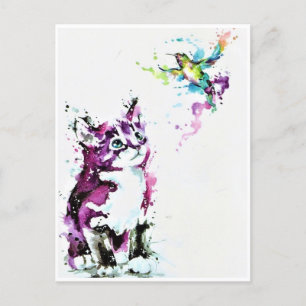 Postkort - Kitten och Hummingbird Vykort