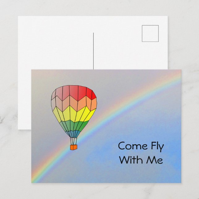 Postkort - Luftballong och regnbåge Vykort (Fram/baksida)