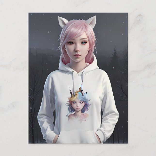 Postkort med rosa hår och öron vykort (Framsida)