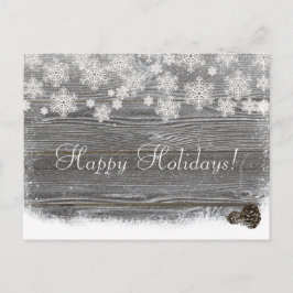 Postkort med rustika vintersnöflingor & kottar helg vykort