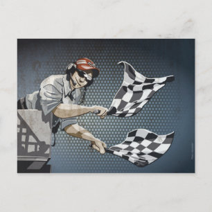 Postkort Motorracing Rutig Flagga Vykort