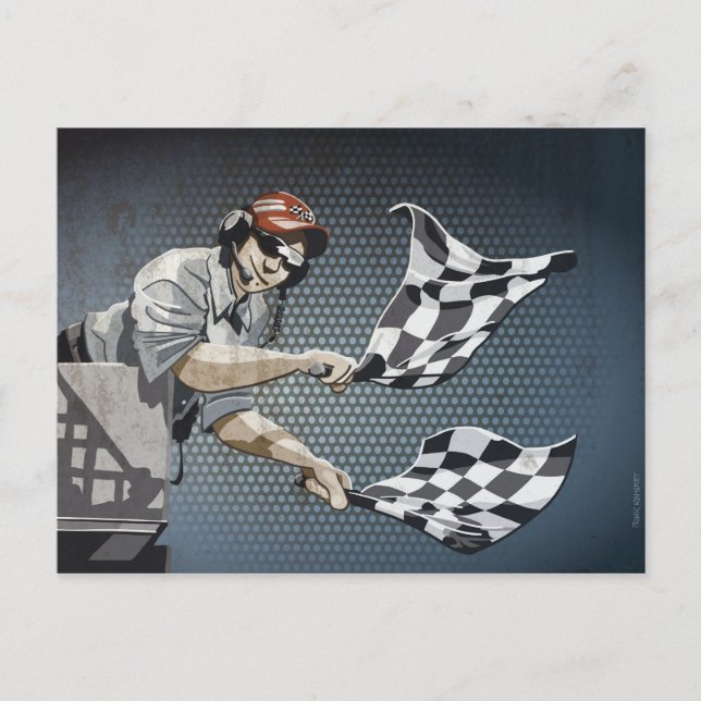 Postkort Motorracing Rutig Flagga Vykort (Framsida)