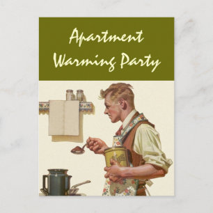 Postkort Retro Man andas kaffe Houseuppvärmning Pa Inbjudan Vykort