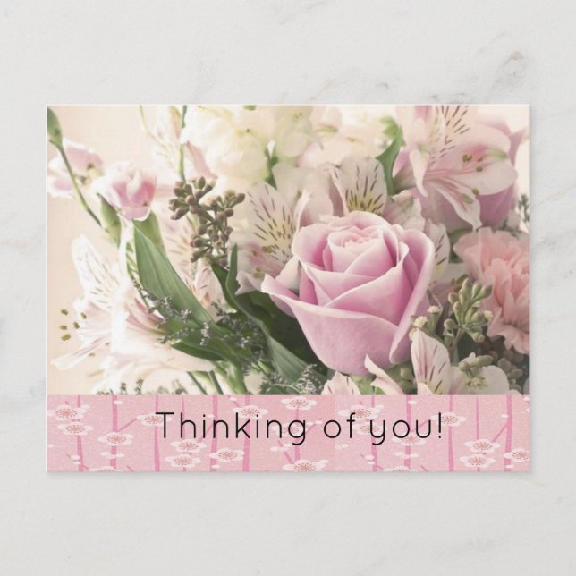 Postkort Rosa Rosor Blommor Tänker på dig Vykort (Framsida)