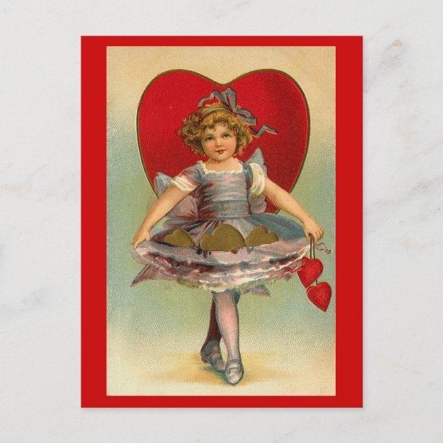 Postkort Valentines Victorian Little Girl Hearts Helg Vykort (Framsida)