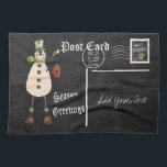Postkortsdesign för Chalkboard Stil Grönt Snögubbe Kökshandduk<br><div class="desc">Julhanddukar - Chalkboard Stil Grönt Snögubbe Postcard Design. ( Samla in alla tre snögubbe-färger - blå, röd och grönt) Med bara några få enkla ord kan du tala om för någon speciellare hur viktiga de är för dig med det här fina designredot så att du kan anpassa dig. Ett tillägg...</div>
