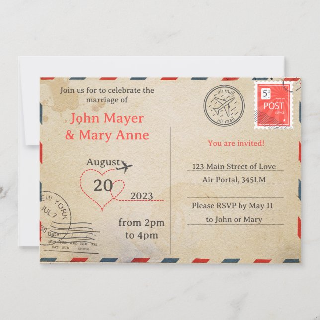 Postkortsinbjudan för Retro Luft-post Inbjudningar (Framsida)