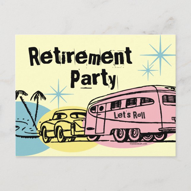 Postkortsinbjudan för Retro Trailer Pension Party Inbjudan Vykort (Framsida)